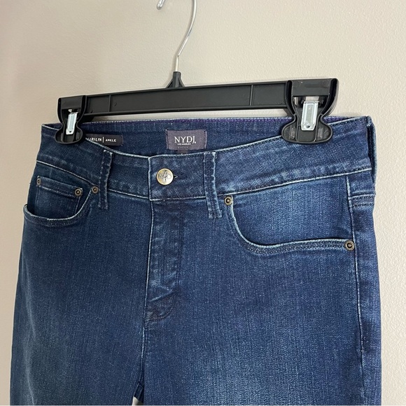 NYDJ Size 6 Marilyn Ankle Embroidered Stretch Straight Dark Jeans JB - Picture 5 of 8